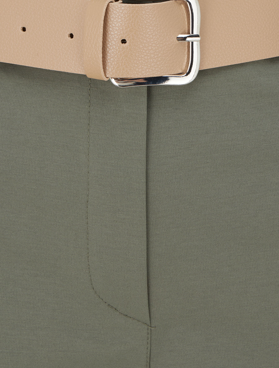 Geknoopte korte broek met omslagboord - Kaki - Image 3
