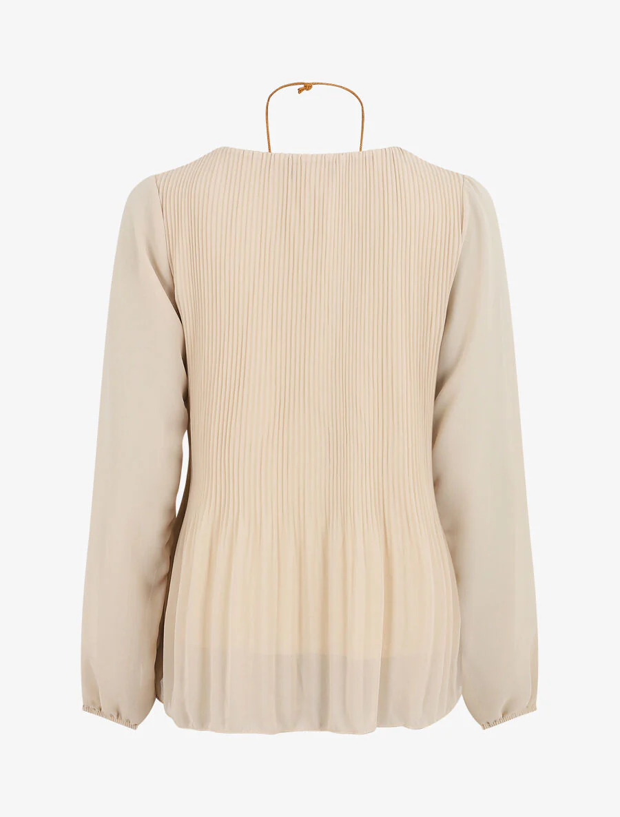 Geplooze blouse met lange mouwen - Beige - Image 2
