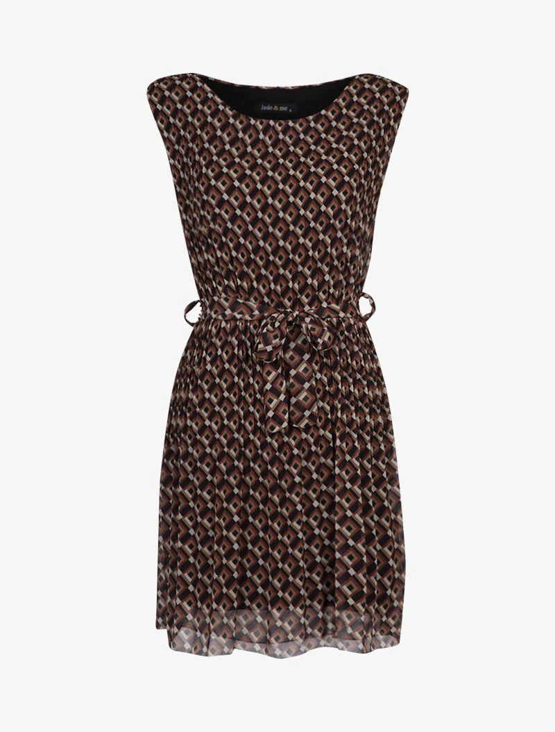 Geplooide jurk met jaren '70 print - zwart