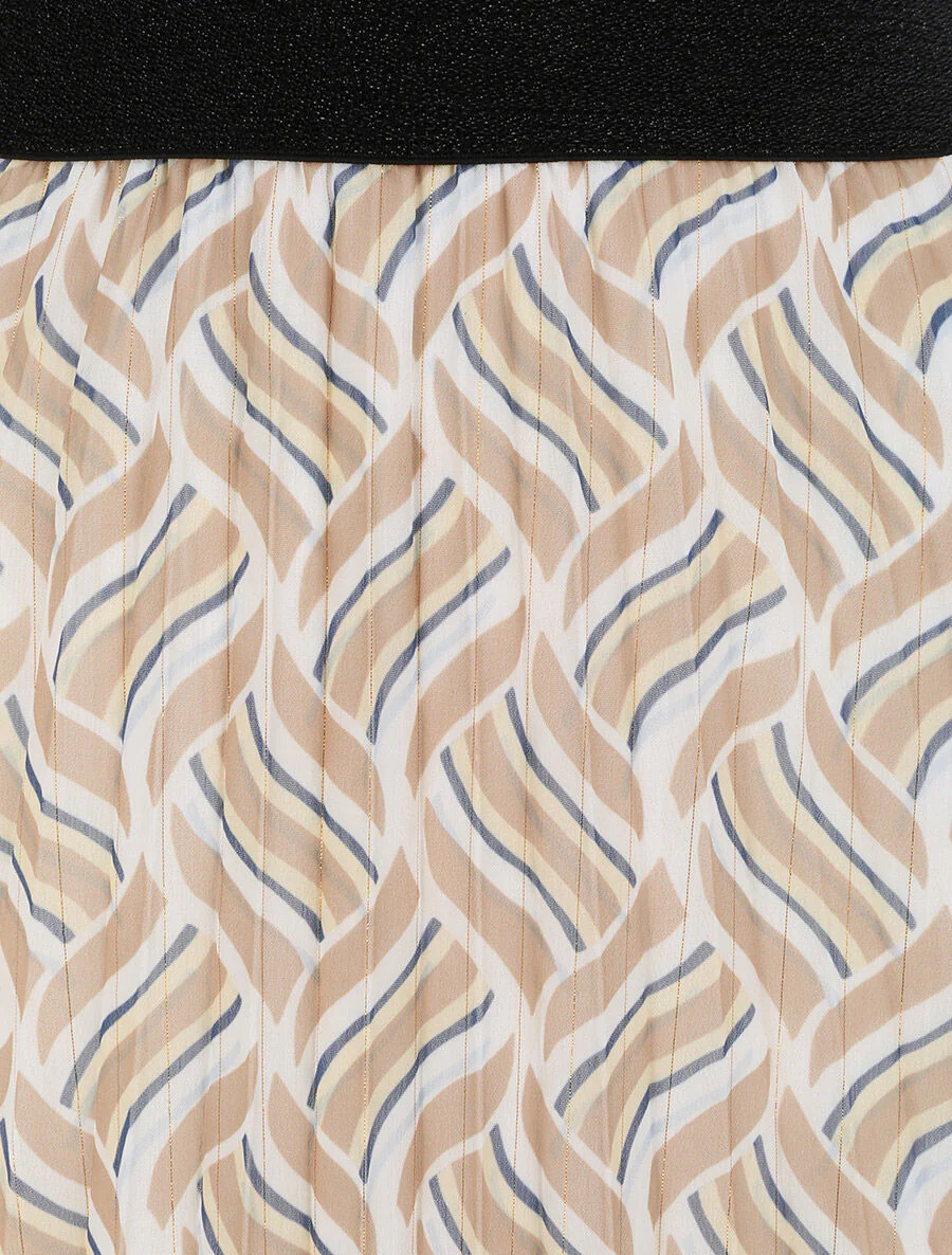 Midirok met plooien en uitlopende snit met gestileerde geometrische print - Beige - Image 3