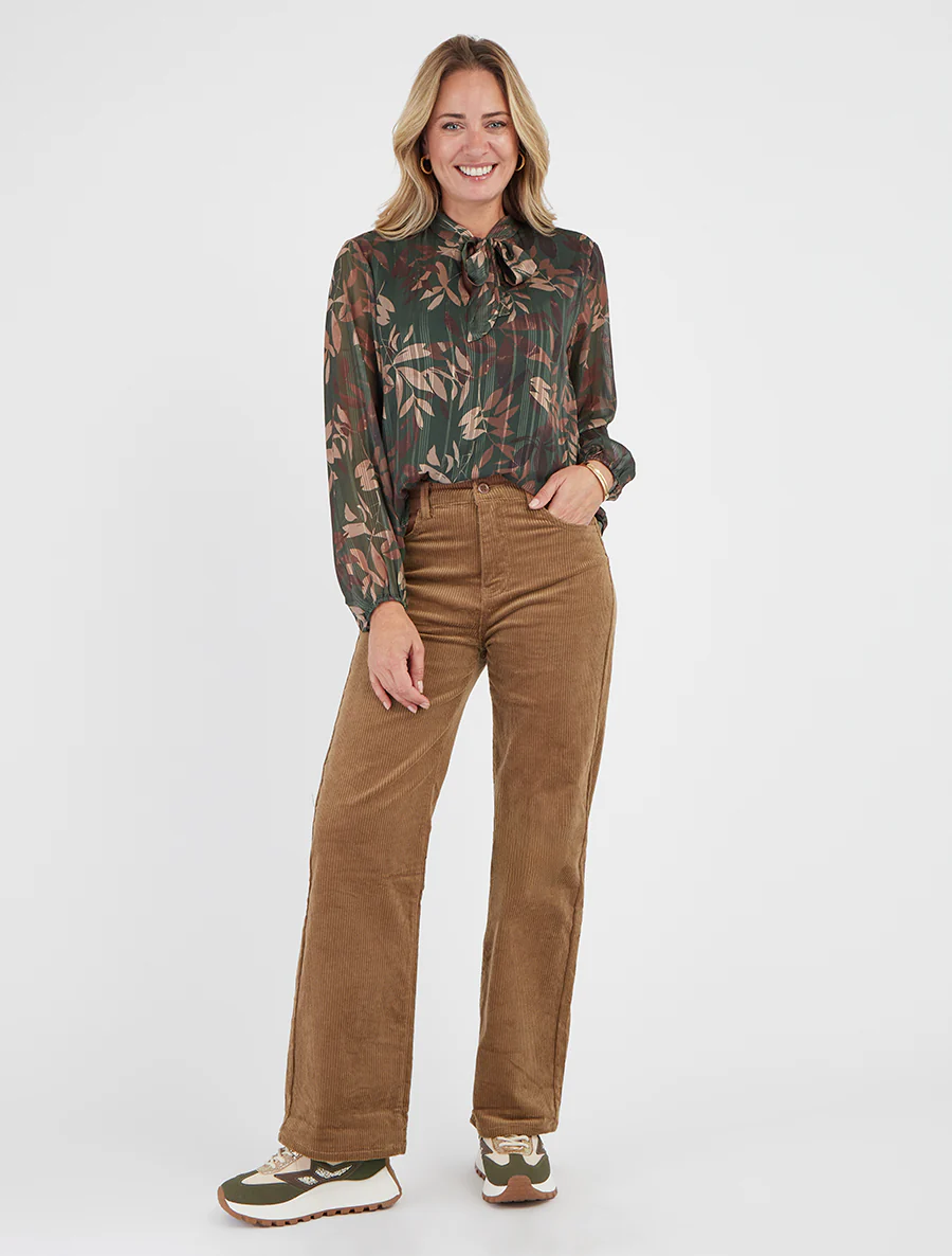 Geribbelde push-up broek met fluweeleffect - Kameel - Image 4