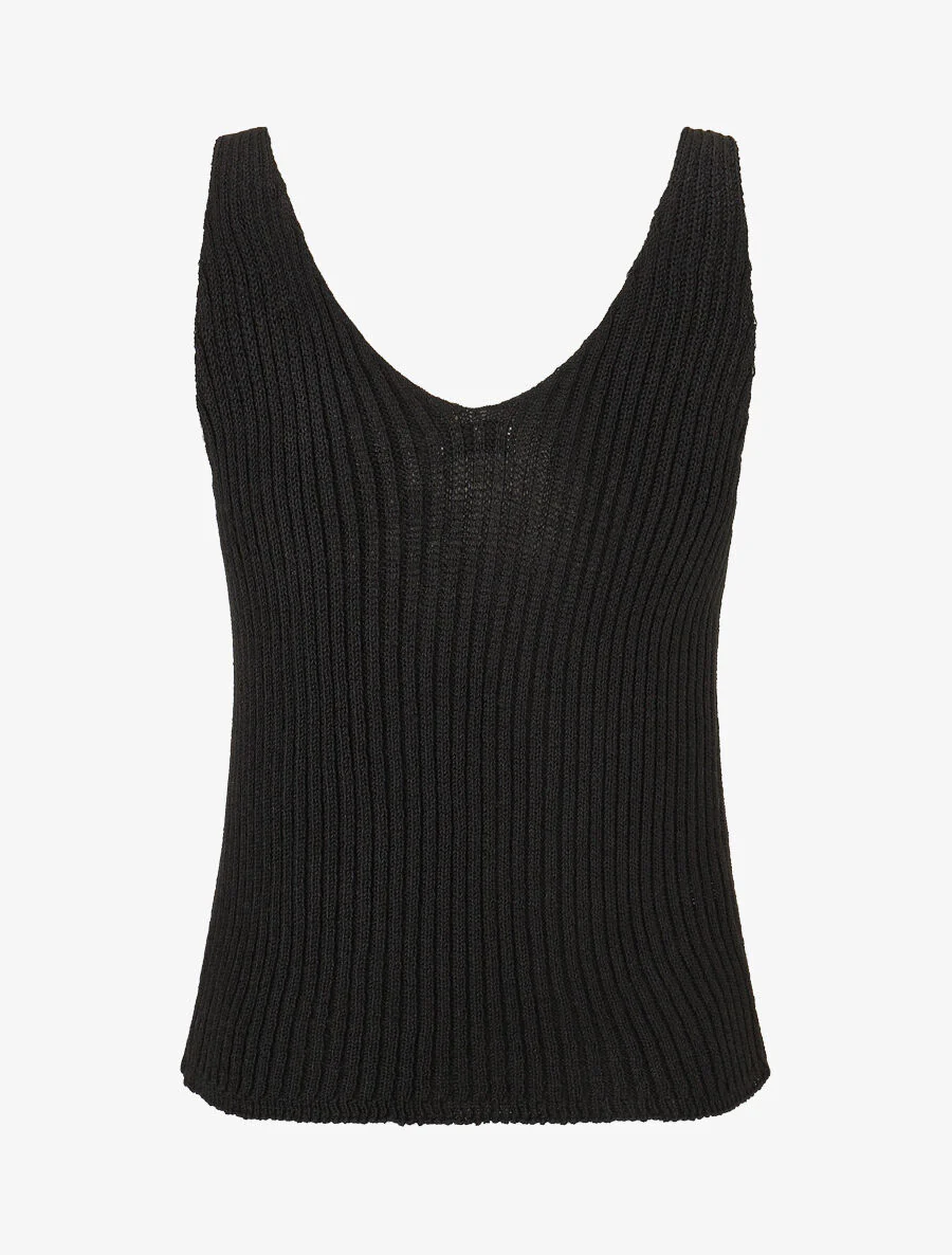 Geribbelde V-hals tanktop - Zwart - Image 2