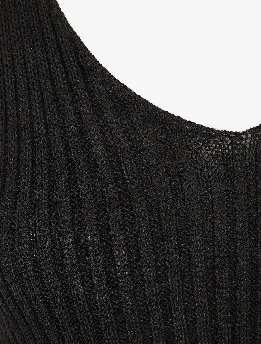 Geribbelde V-hals tanktop - Zwart - Image 3