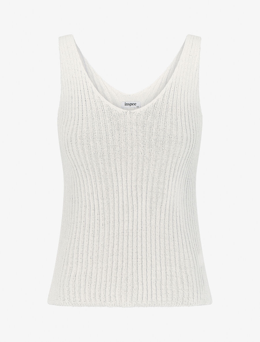 Geribbelde V-hals tanktop - Ecru