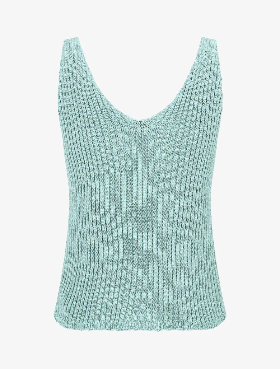 Geribbelde V-hals tanktop - turquoise - Image 2