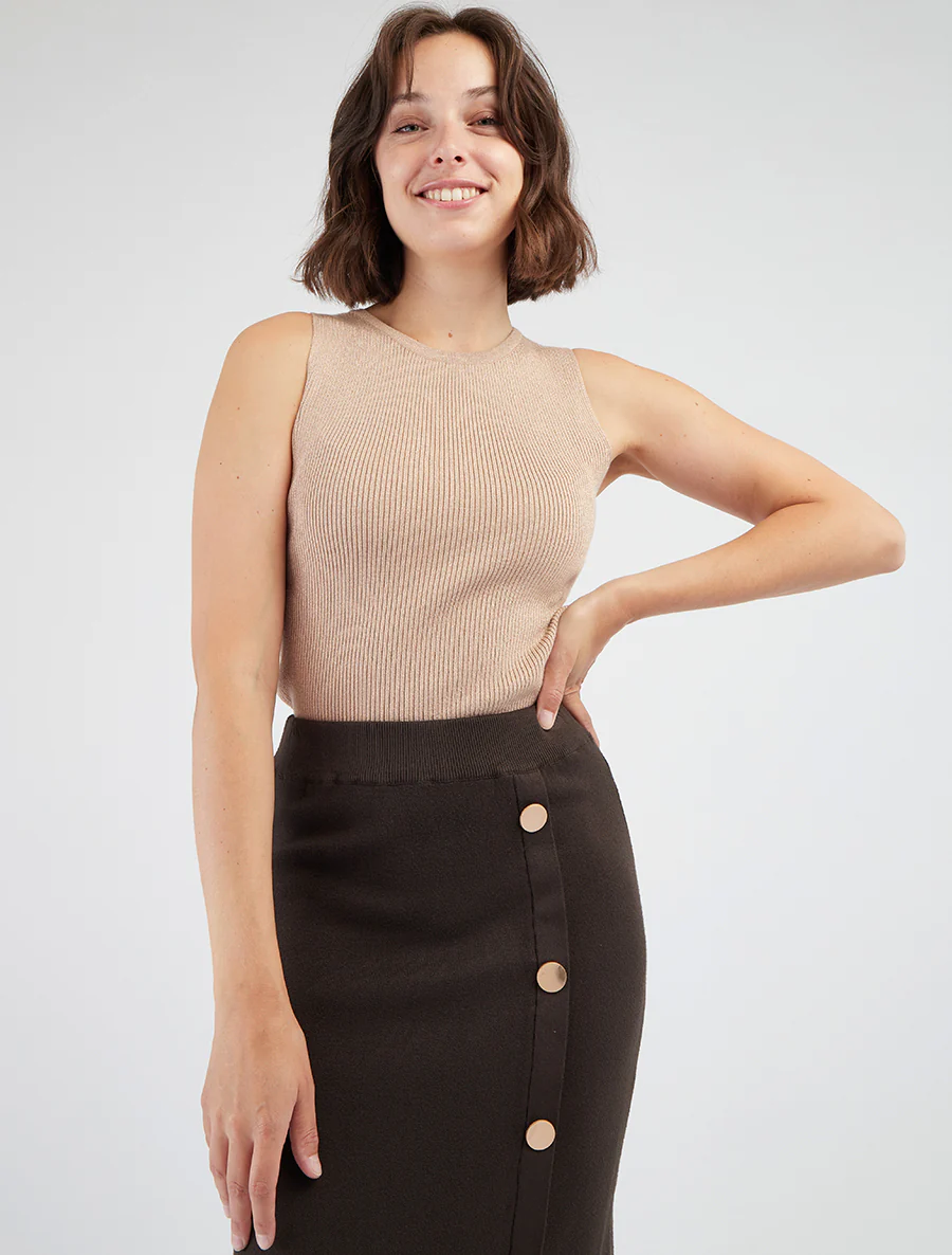 Geribd hemd met iriserende glans, aansluitende pasvorm - Beige