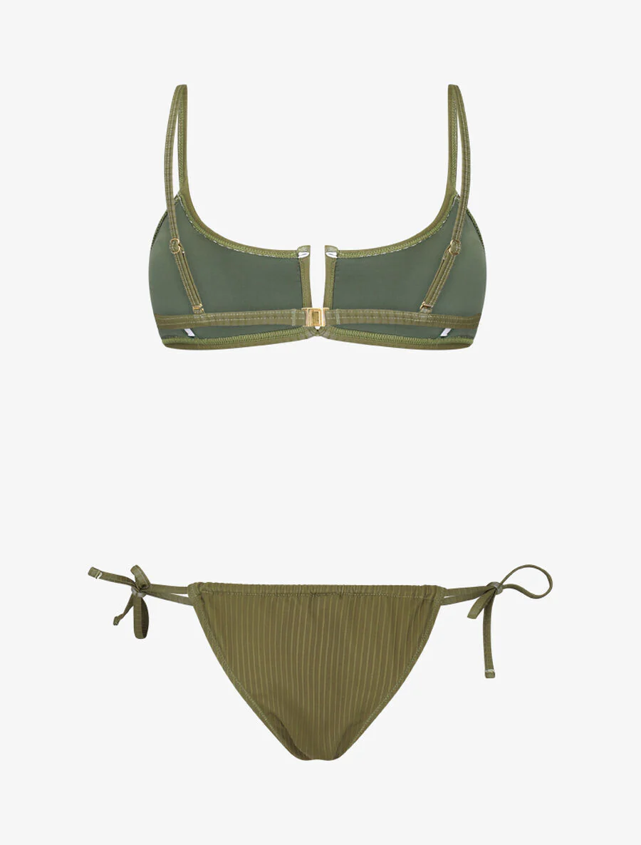 Geribde bikini met split - Kakigroen - Image 2