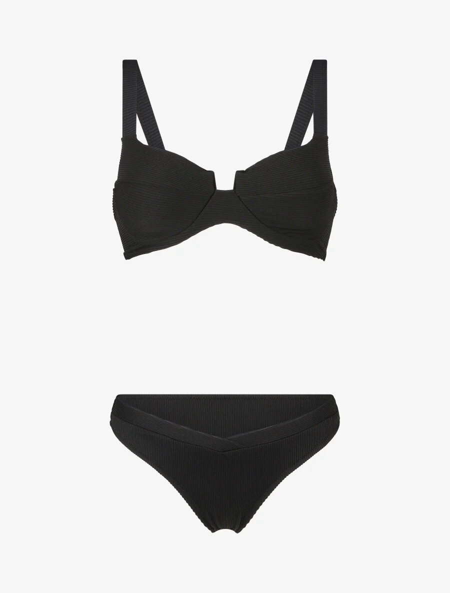 Geribde gescheurde bikini - Zwart
