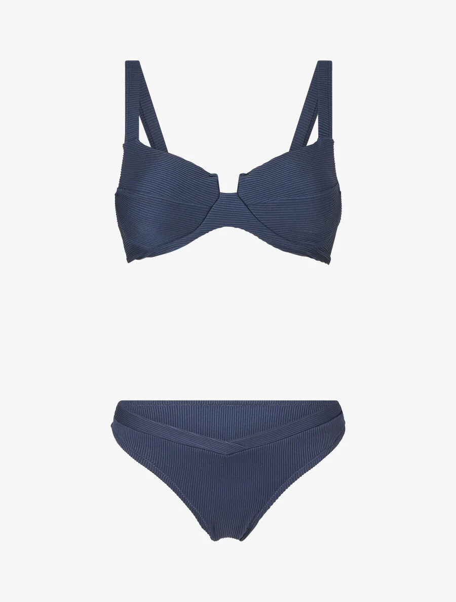 Geribde gescheurde bikini - Donkerblauw