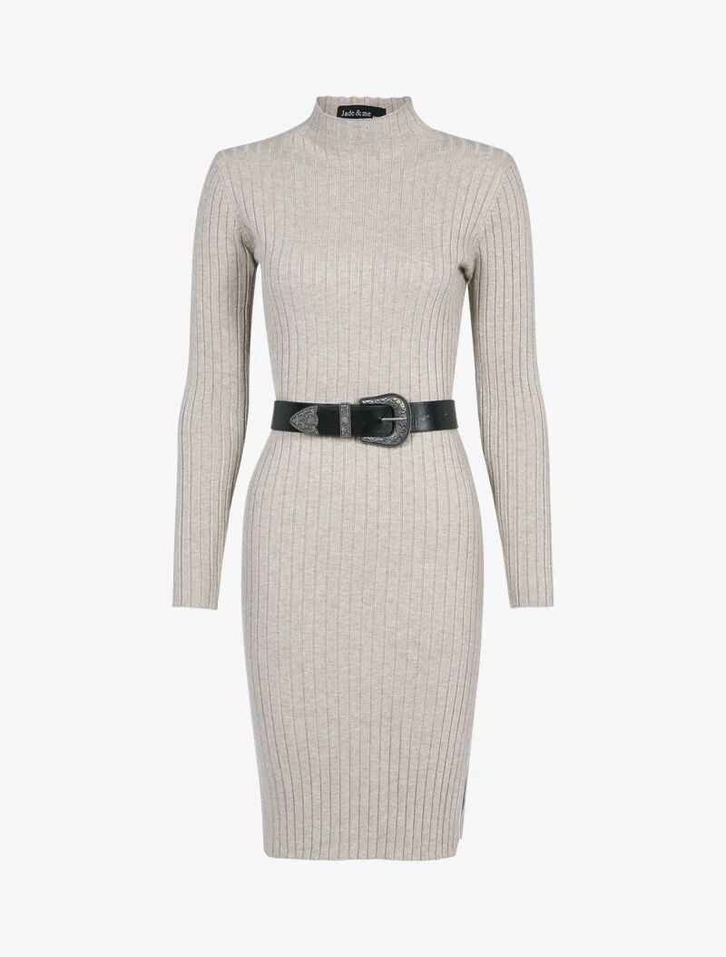 Geribde coltrui-jurk - taupe