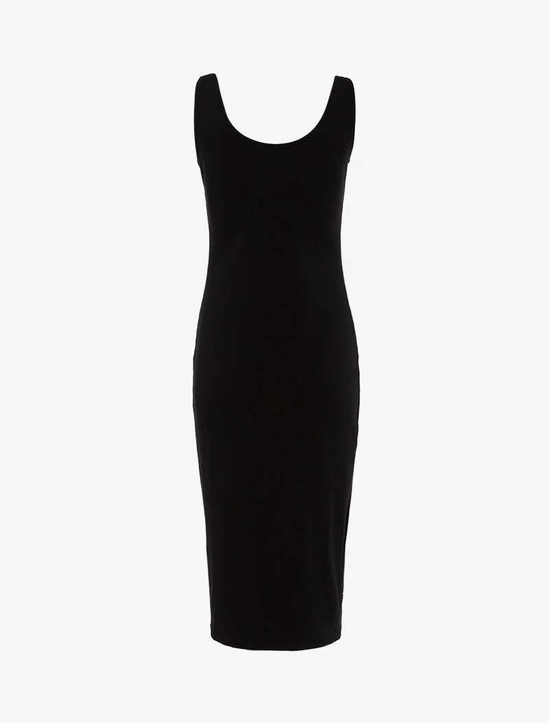 Geribde jurk met knoopsluiting - zwart - Image 2