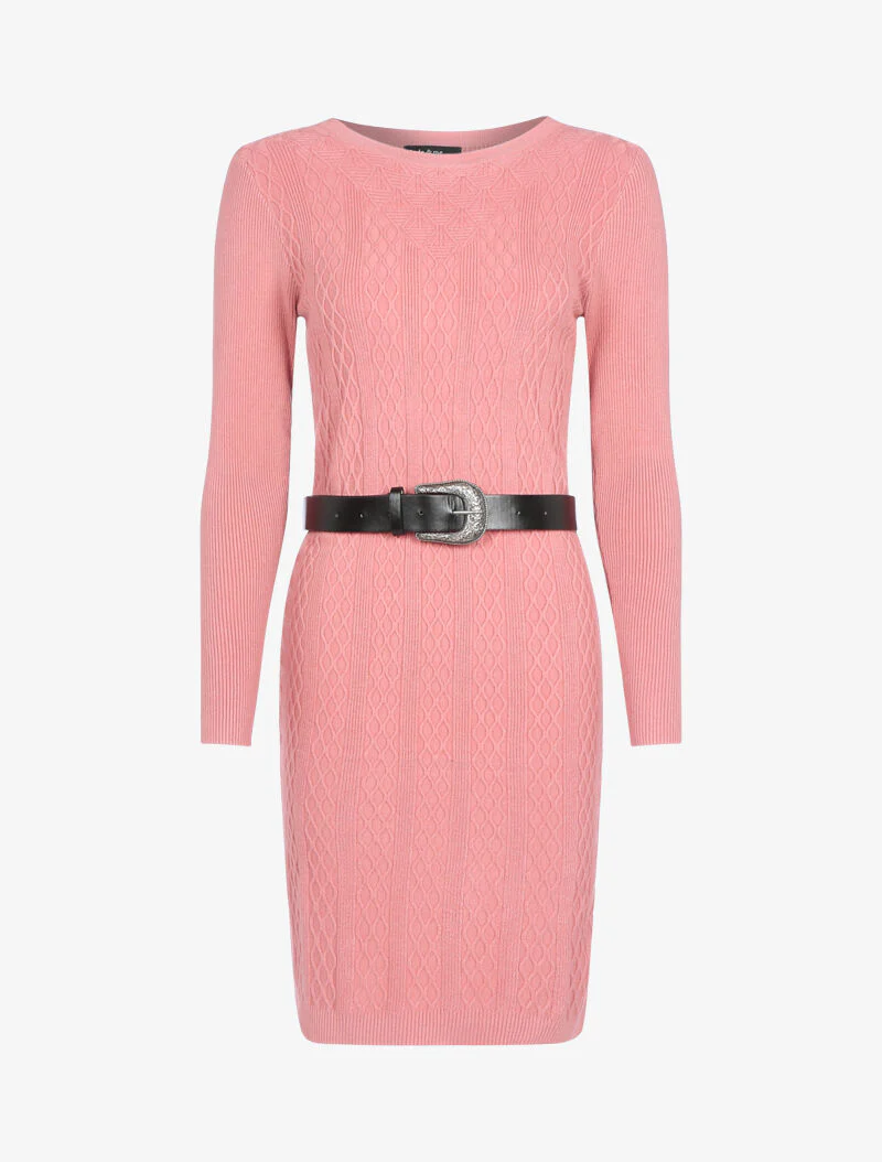 Geribde trui jurk met geometrische details - roze