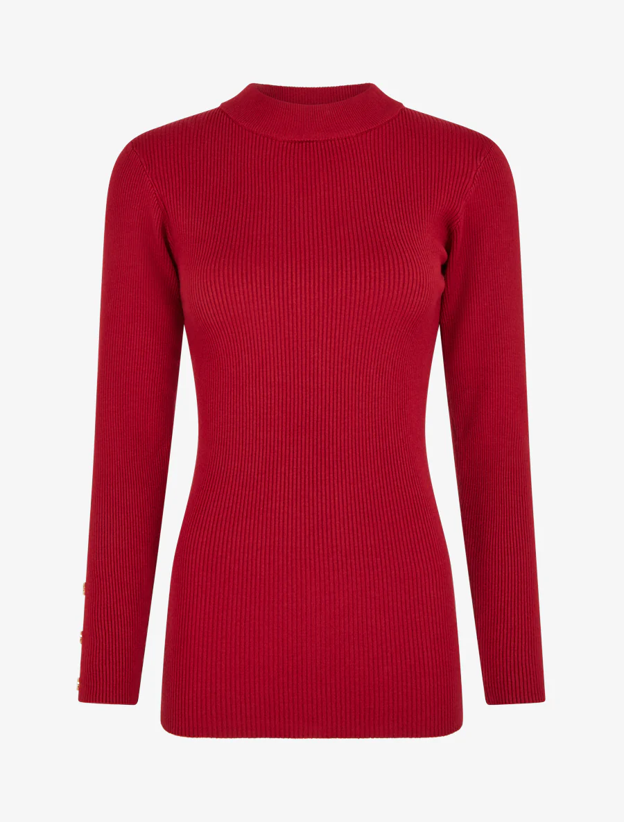 Geribde trui met opstaande kraag - Rood