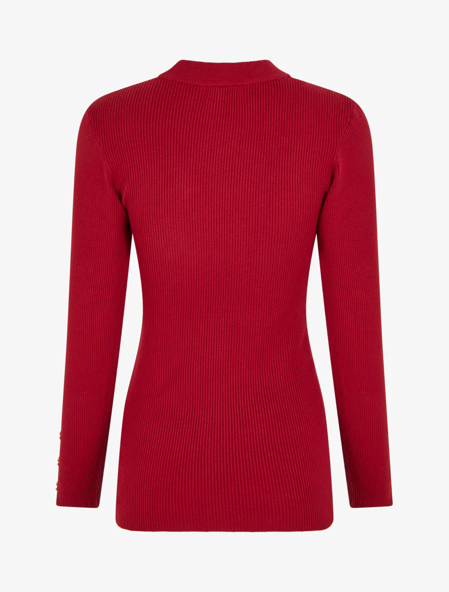 Geribde trui met opstaande kraag - Rood - Image 2