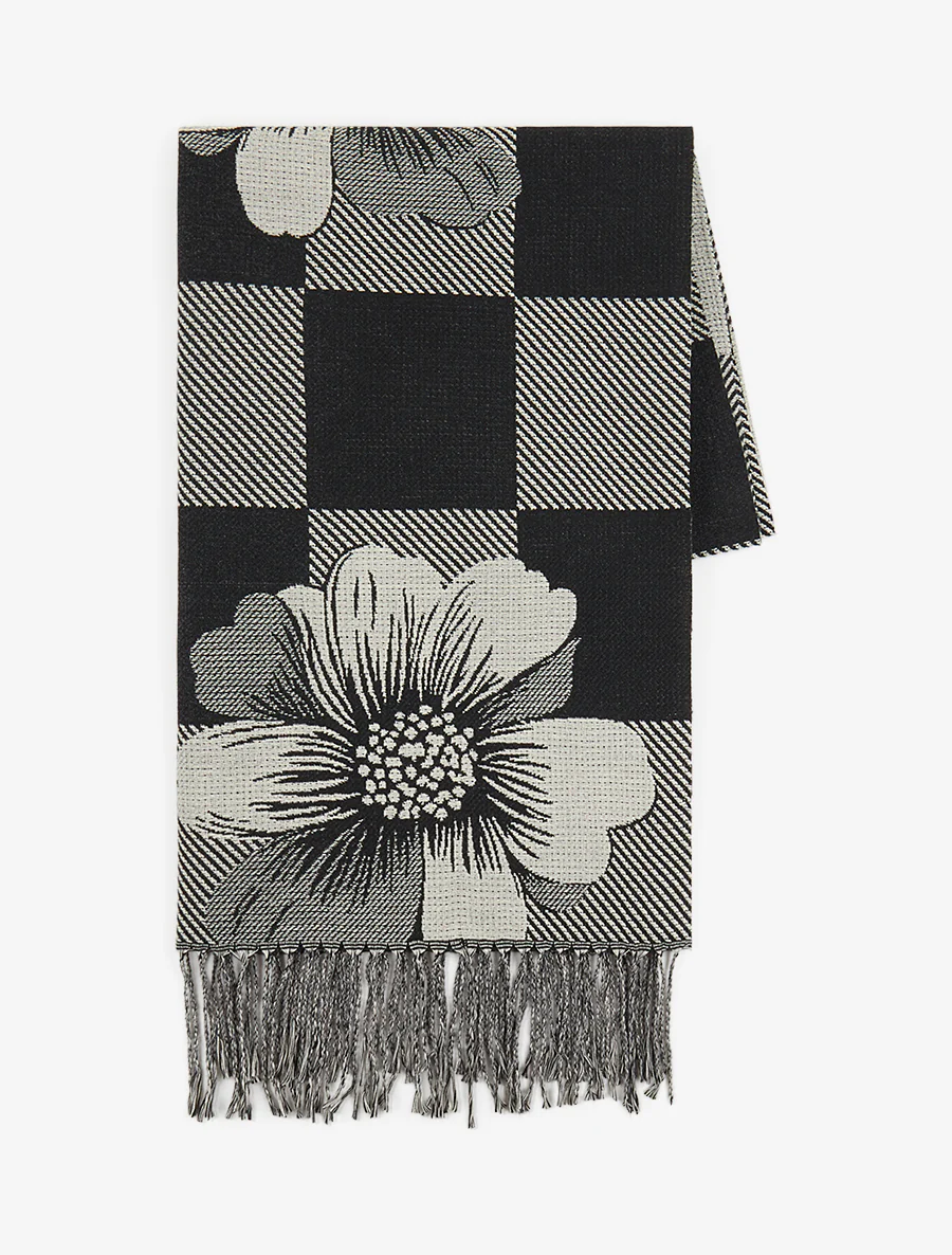 Geruite en bloemen sjaal - Zwart - Image 2