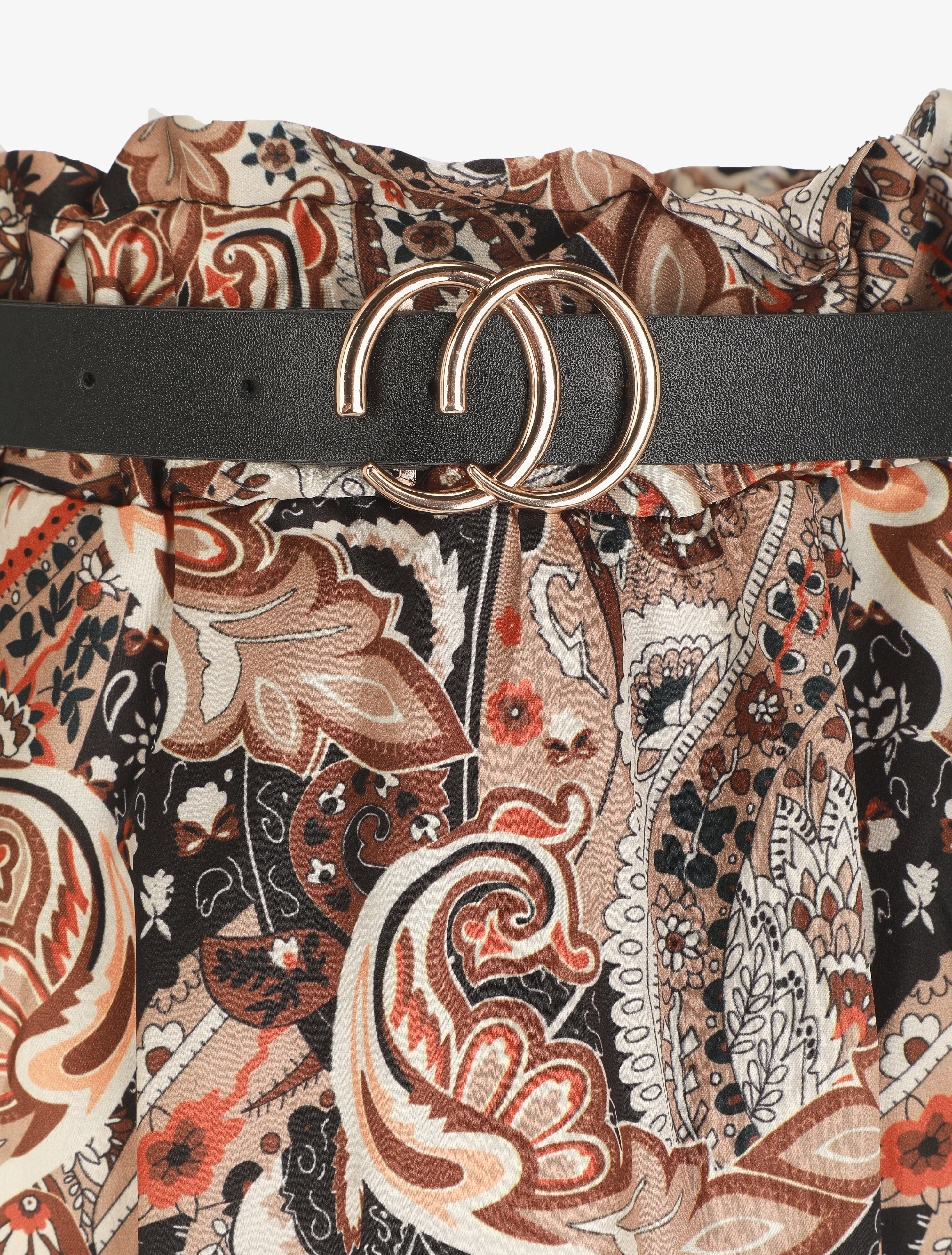 Gesatineerde uitlopende rok met paisleyprint - Kameel - Image 3