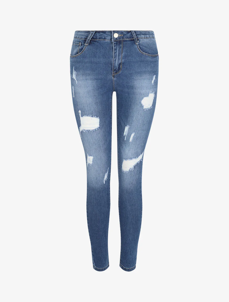 Gescheurde en verwassen jeans - blauw - Image 3