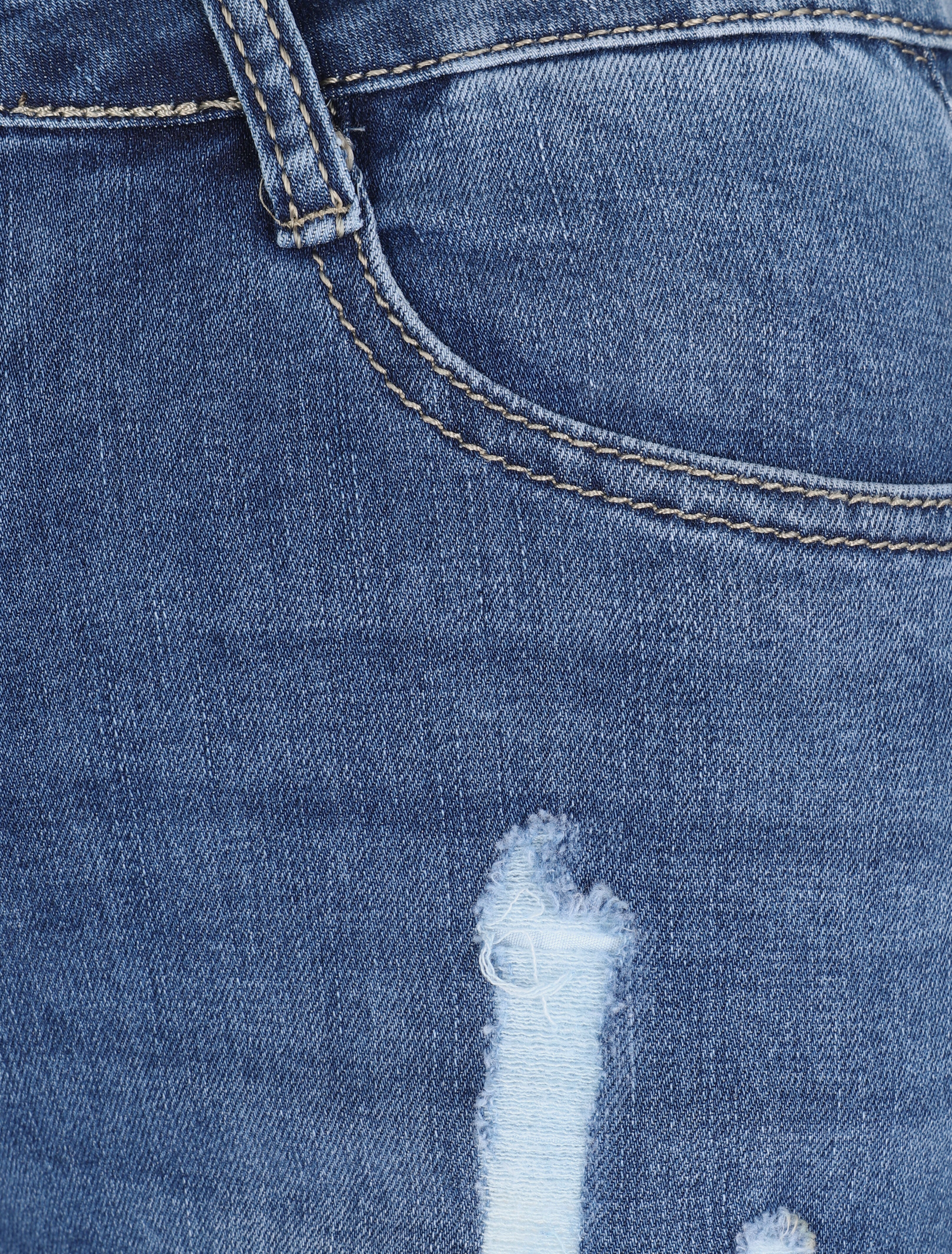 Gescheurde jeans met recht gesneden randen - blauw - Image 5