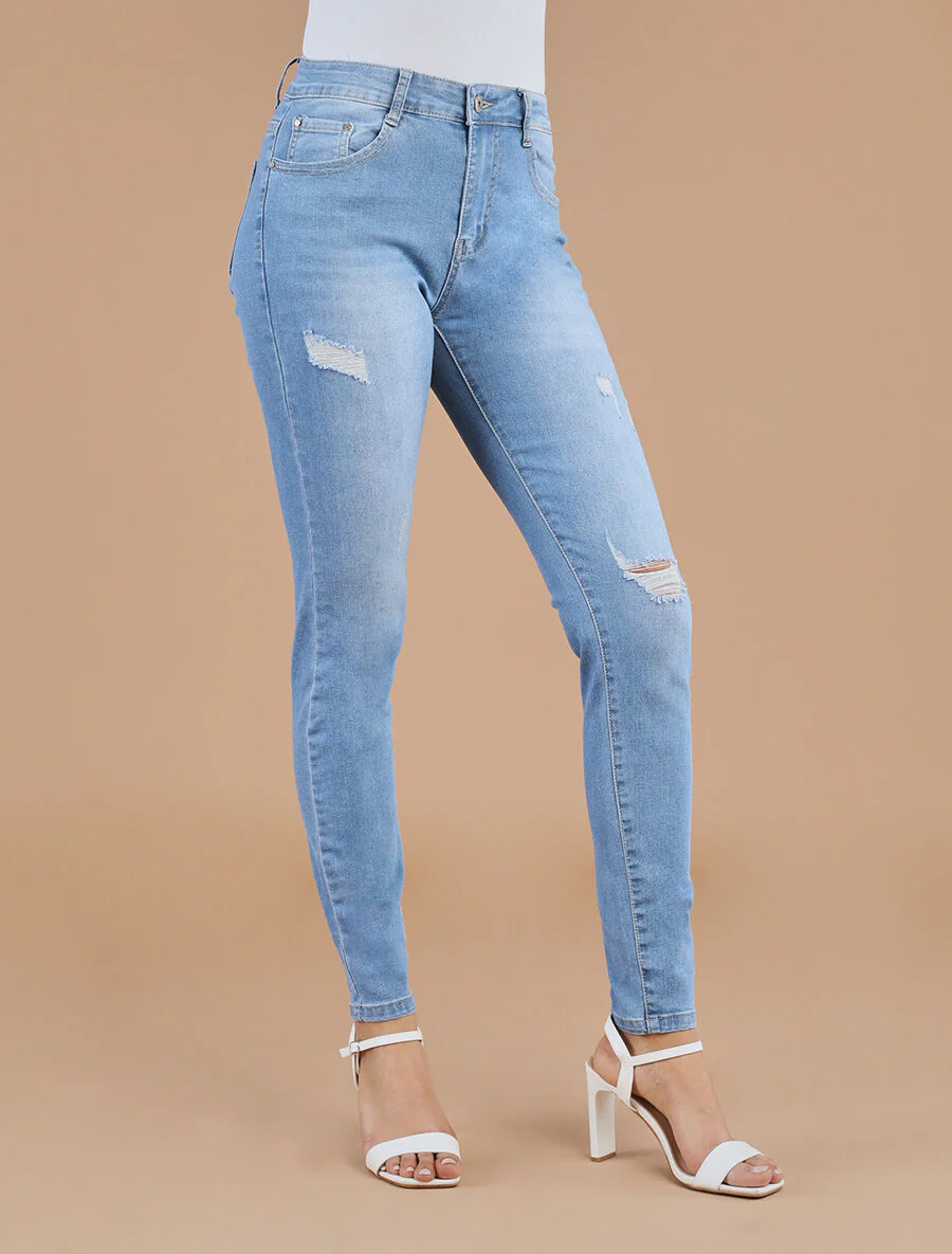 Gescheurde skinny jeans - Blauw - Image 4