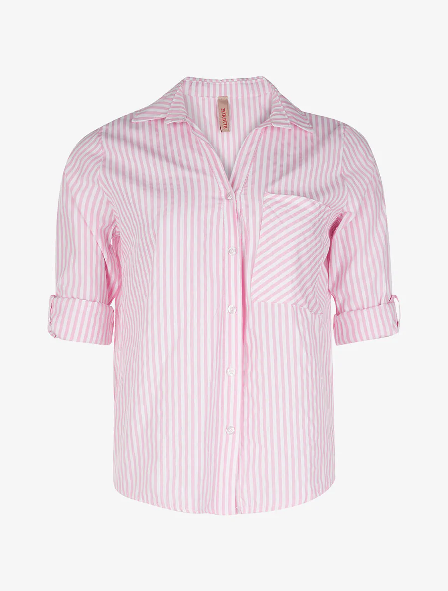 Gestreept basic overhemd 1 zak - roze