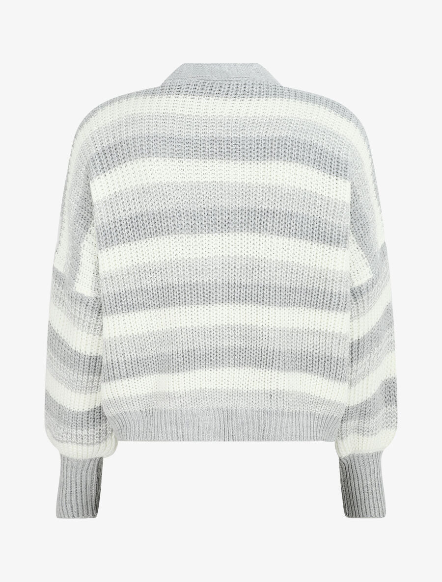 Gestreepte cardigan met geribbelde randen - Grijs - Image 2