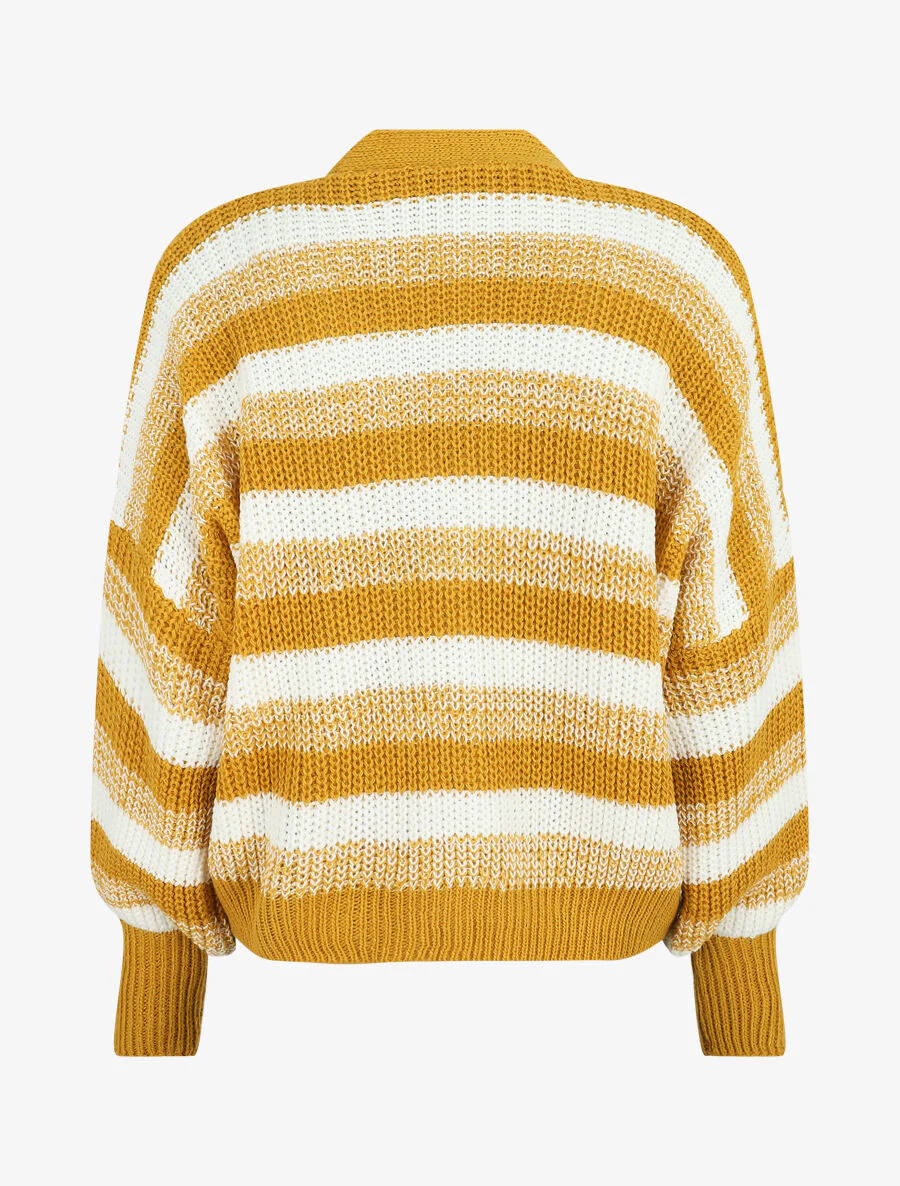 Gestreepte cardigan met geribbelde randen - Mosterdgeel - Image 2