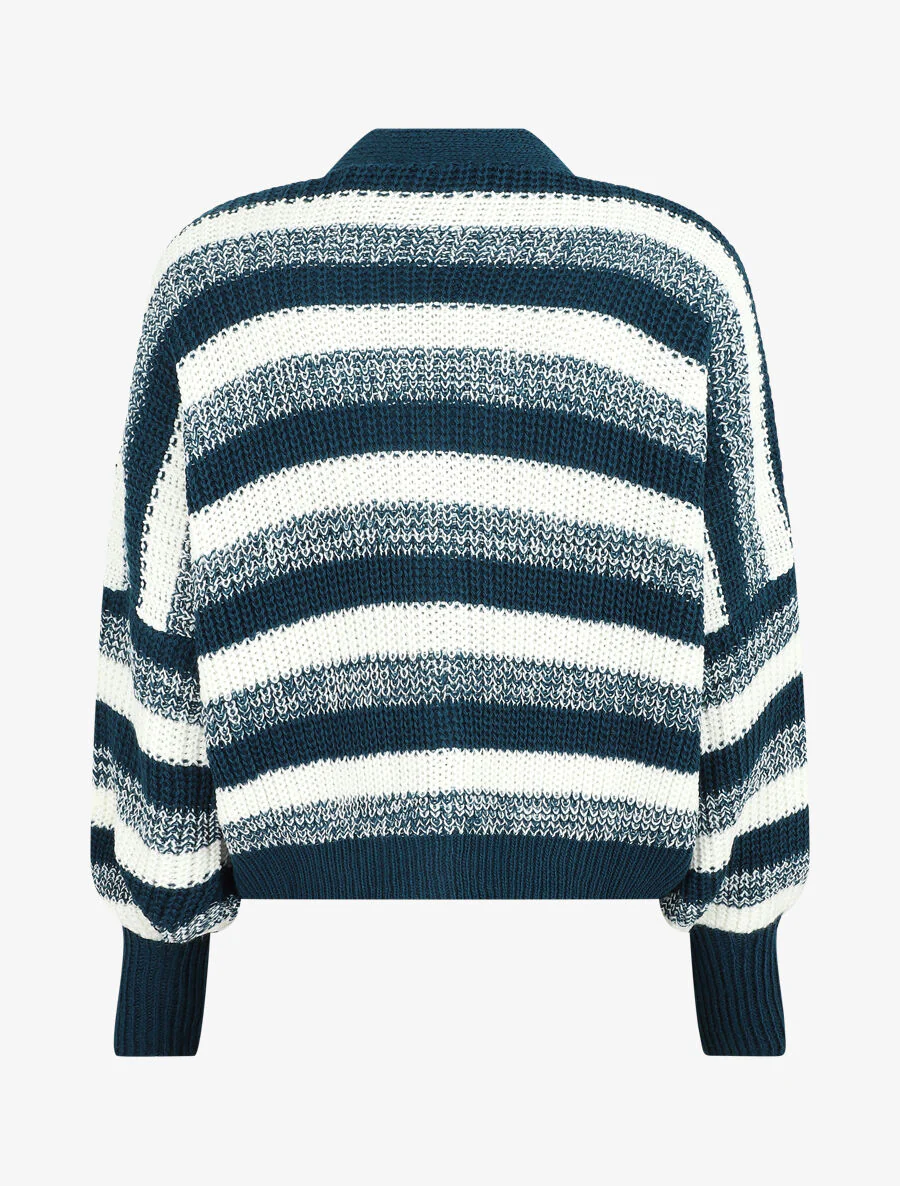 Gestreepte cardigan met geribbelde randen - Blauwgroen - Image 2
