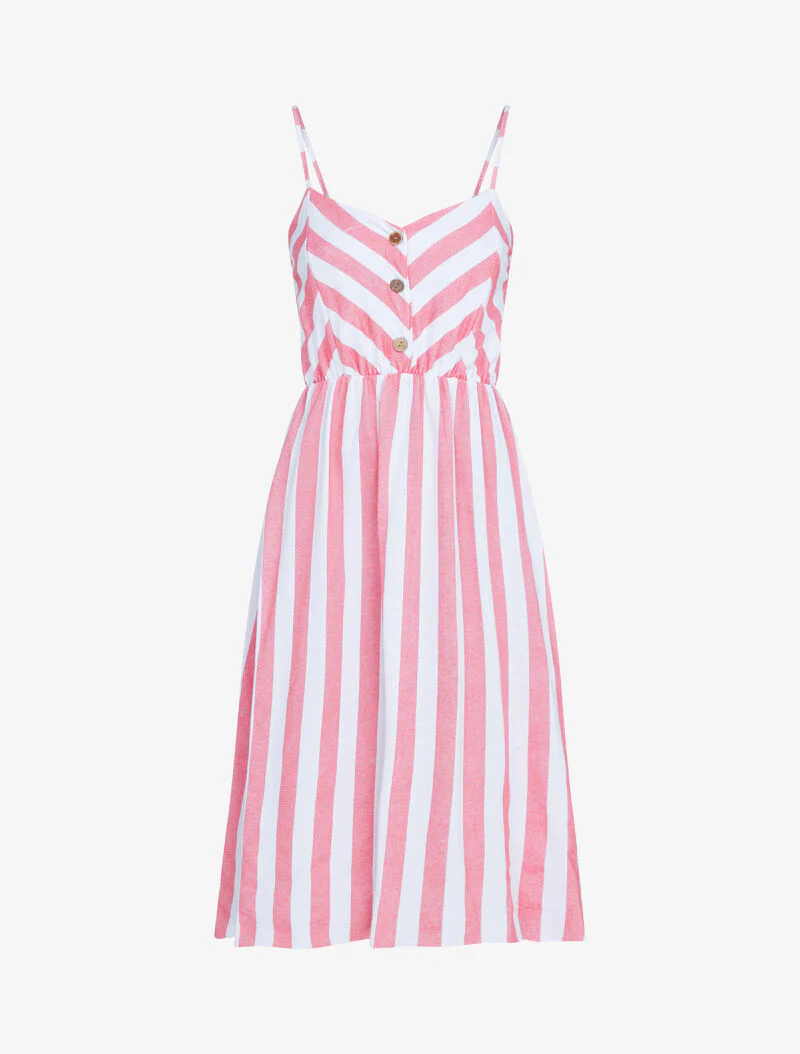 Gestreepte jurk met knoopsluiting bij de buste - rood