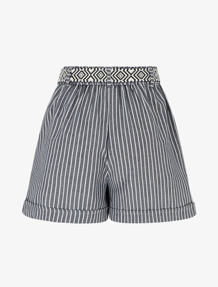 Gestreepte rechte short - Grijs - Image 2