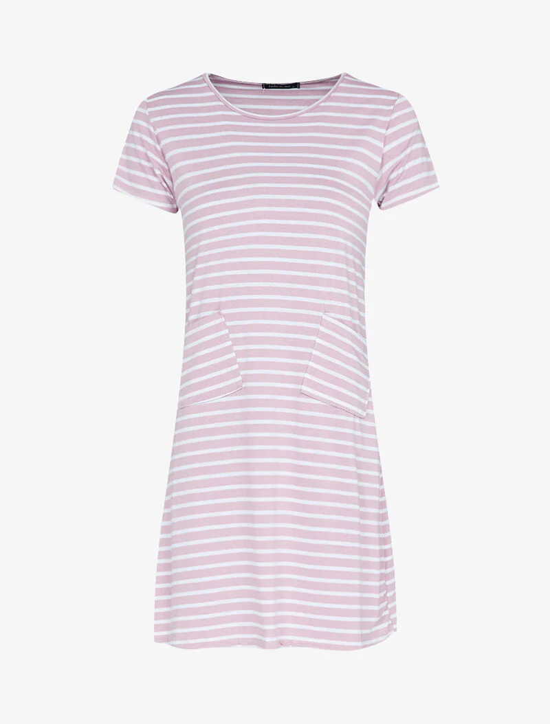 Gestreepte T-shirt jurk - roze - Image 2