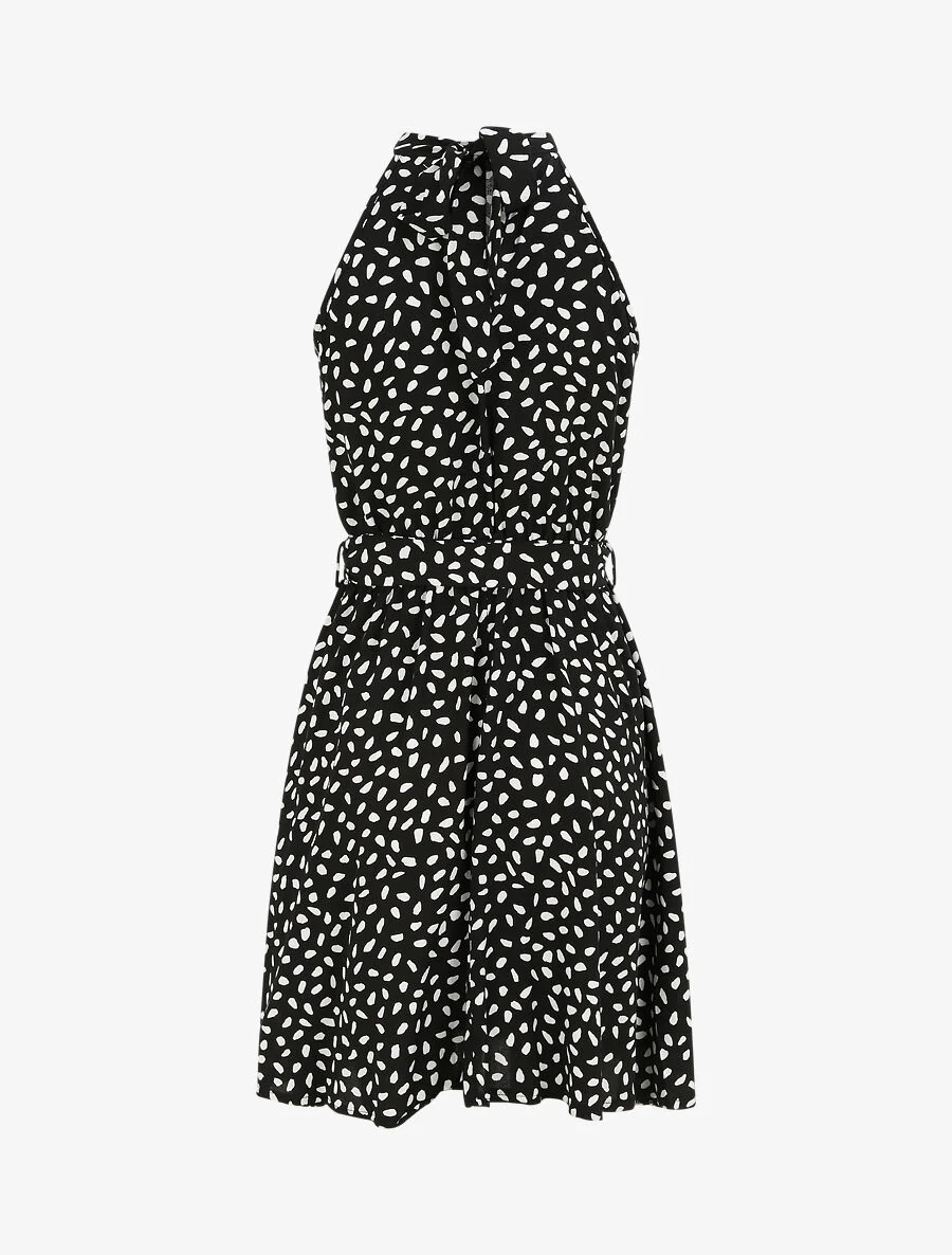Getailleerde jurk met gespikkelde print - Zwart - Image 2