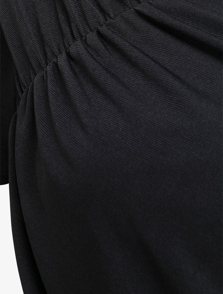 Getailleerde eenkleurige body met asymmetrische kraag - Zwart - Image 3