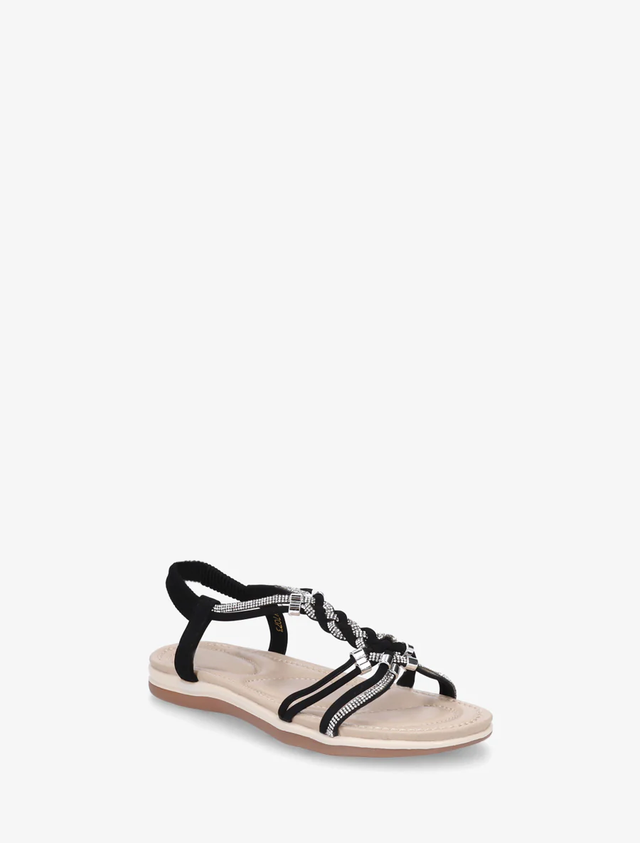 Gevlochten en met stras versierde sandalen. - Zwart - Image 2