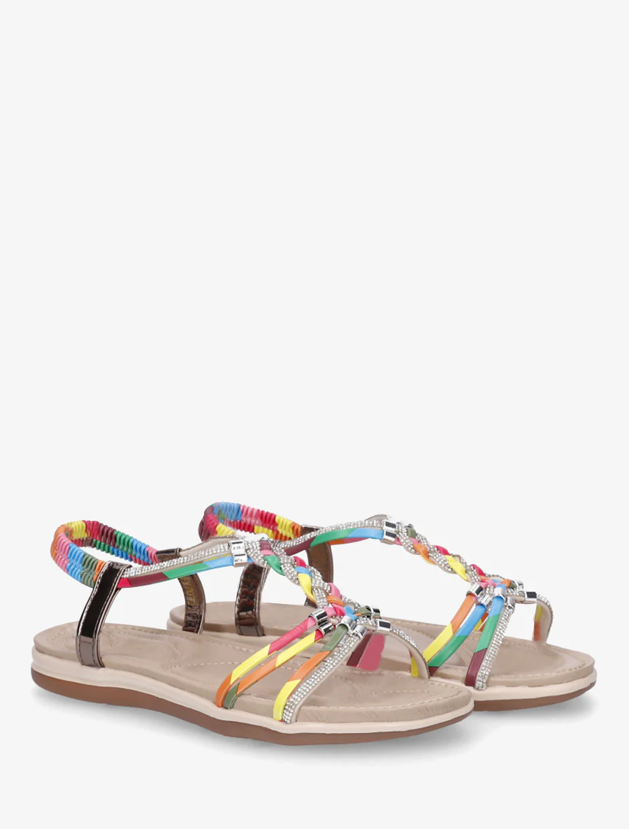 Gevlochten en met stras versierde sandalen. - Roos - Image 4