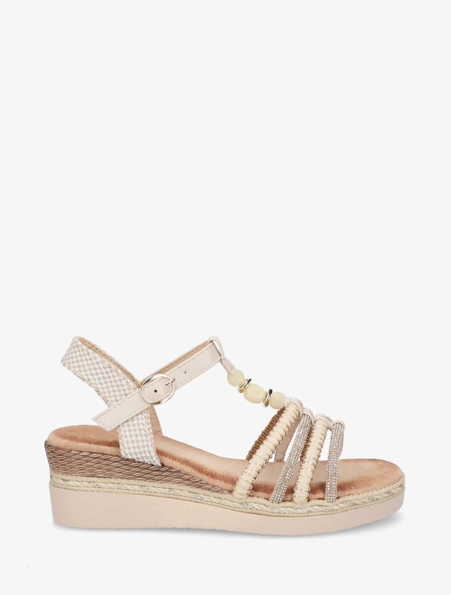 Gevlochten en met strass versierde sandalen - Beige