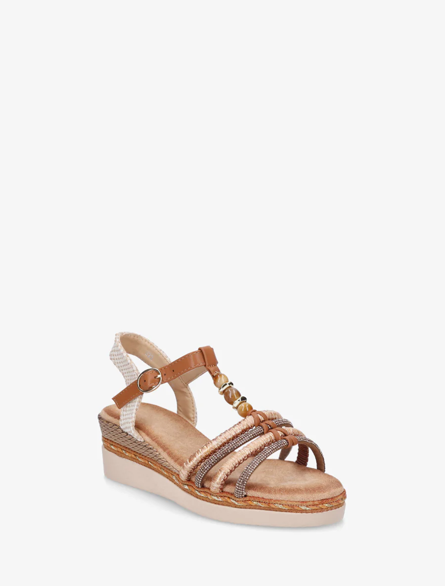 Gevlochten en met strass versierde sandalen - Kameel - Image 2