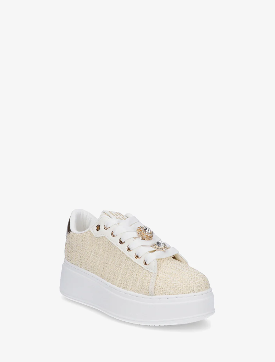 Gevlochten juten sneakers met iriserend detail. - Beige - Image 2