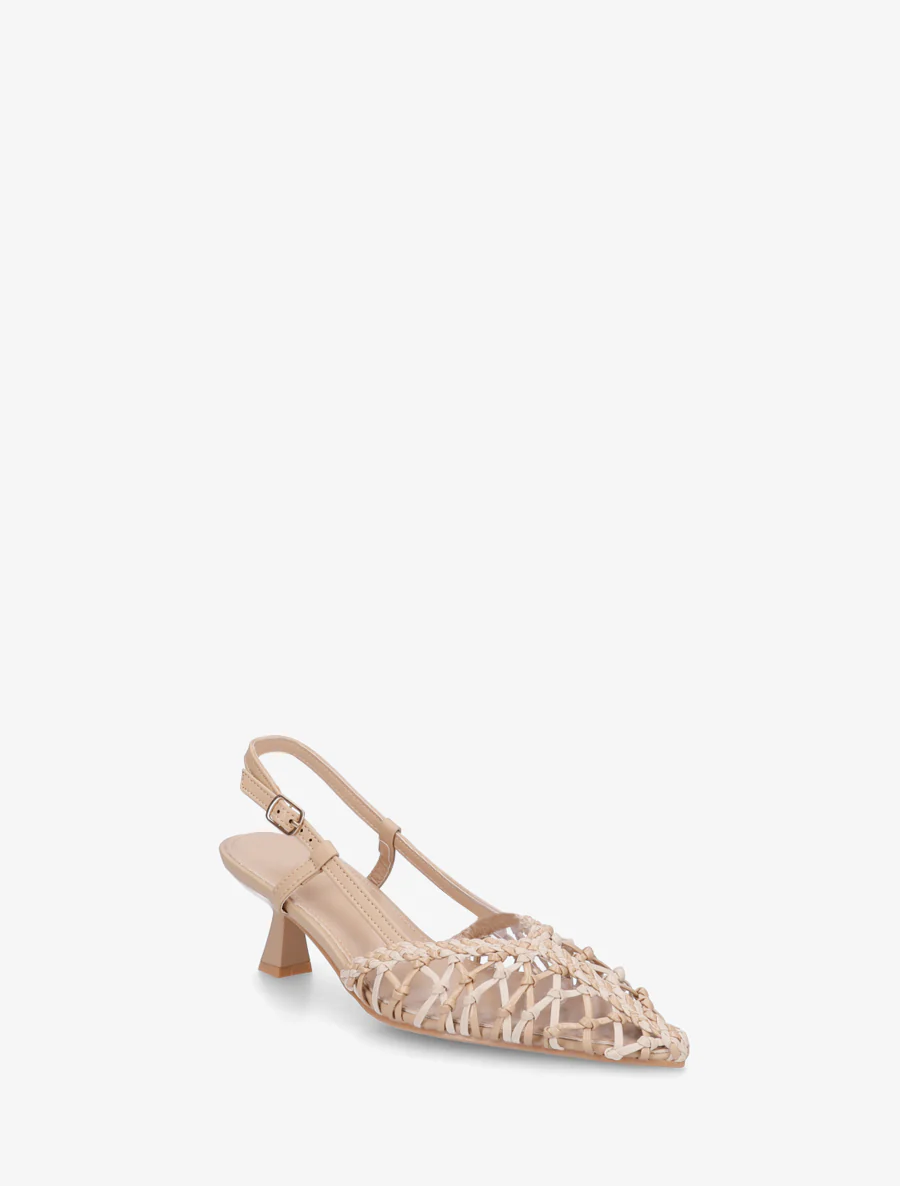 Gevlochten pumps van imitatieleer - Beige - Image 2