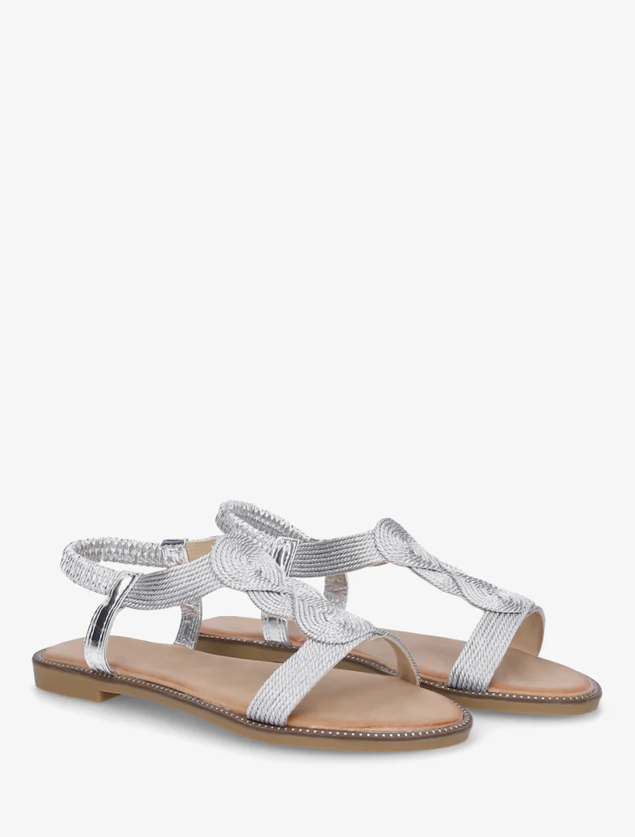 Gevlochten sandalen met elastische enkelband. - Geld - Image 4