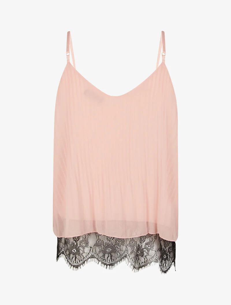 Gewafelde tanktop met vierkante snit en kanten detail - roze - Image 2