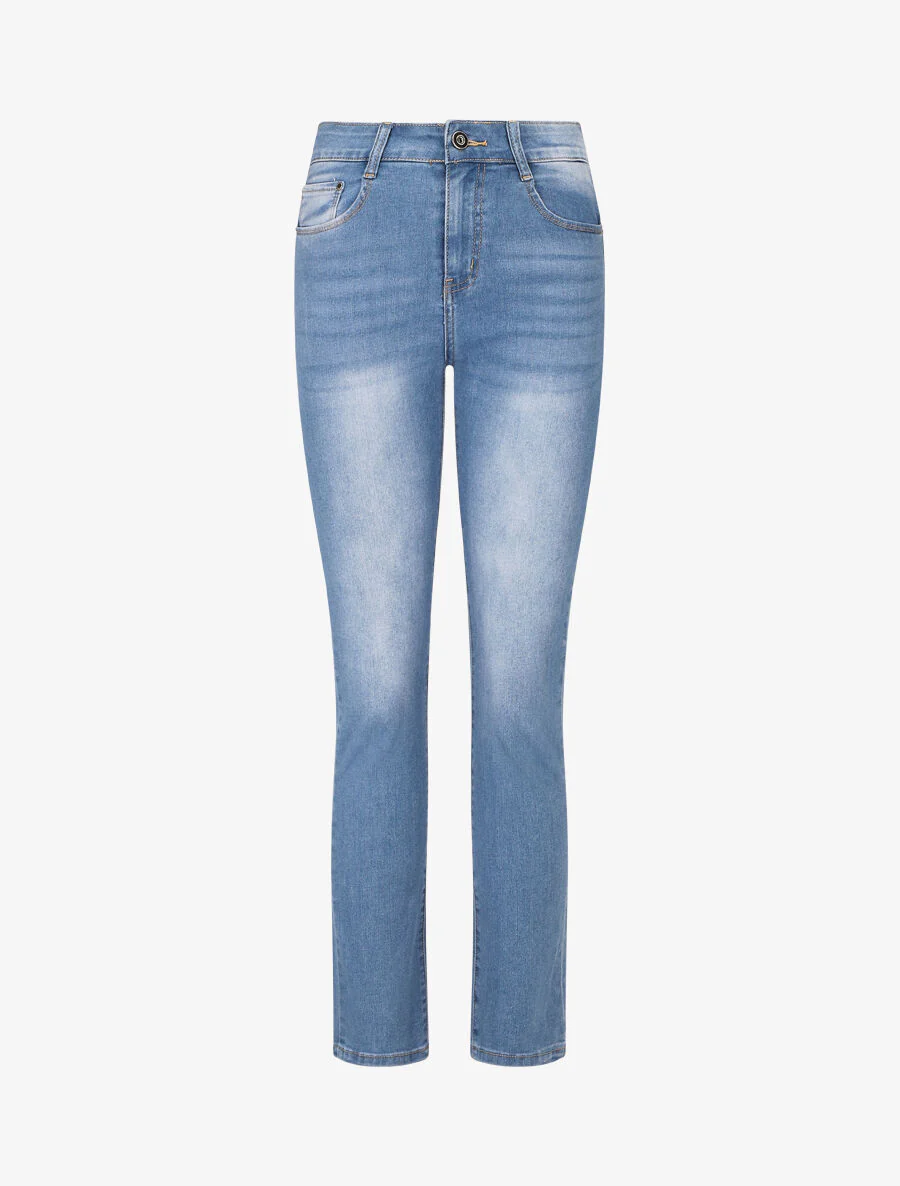 Gewassen push-up jeans met rechte pijpen - Blauw