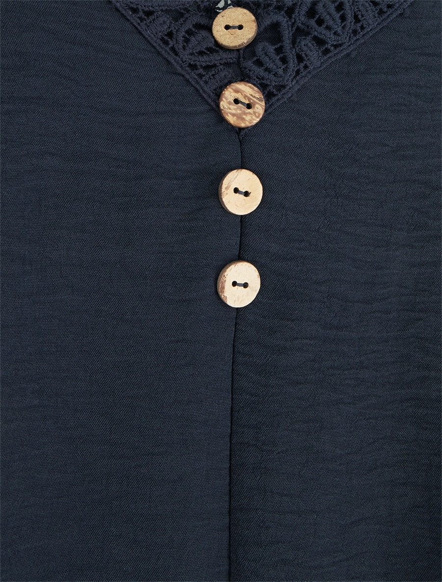 Gilet met decoratieve knopen en borduurwerk - Nachtblauw - Image 3