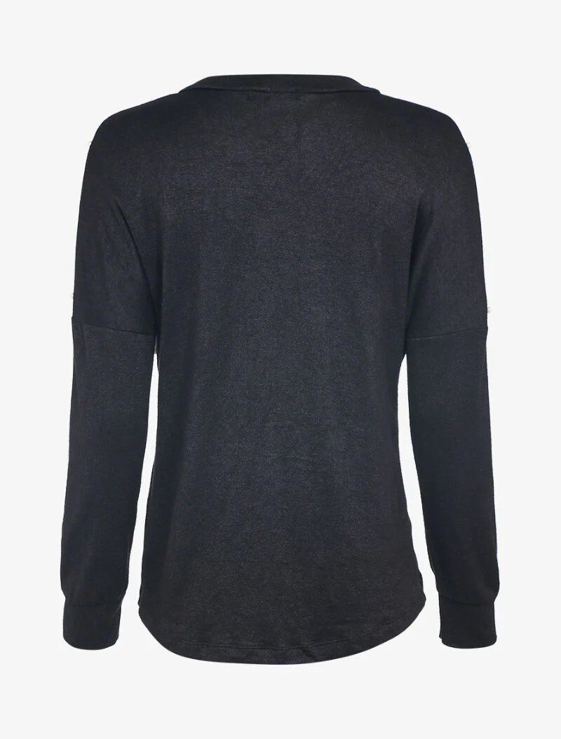 V-hals vest met parelmoeren kralen - Zwart - Image 3