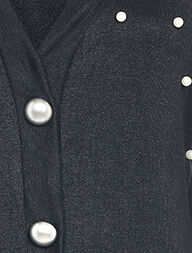V-hals vest met parelmoeren kralen - Zwart - Image 4