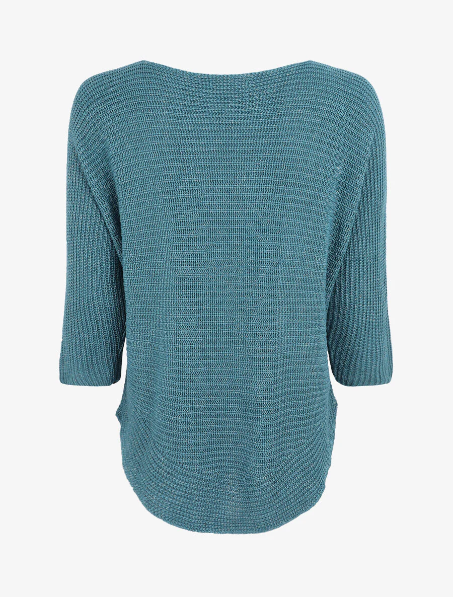 Glanzende boot-hals trui - Eendblauw - Image 2
