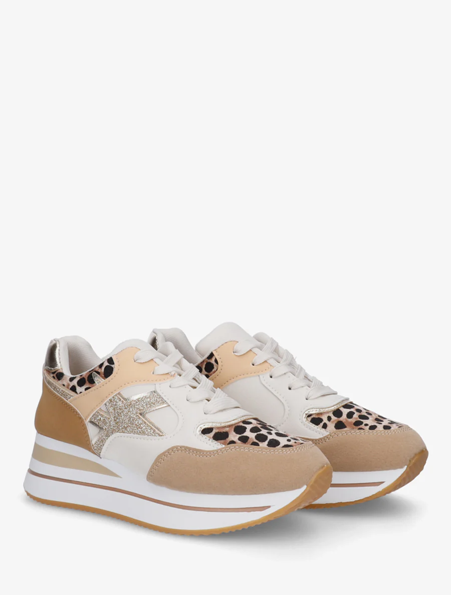 Glitter en luipaardprint sneakers - Kameel - Image 4