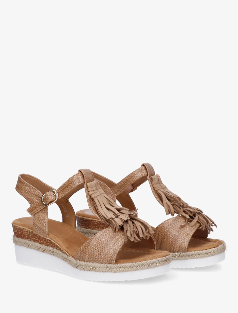 Glitter sandalen met franjes van suèdine - Kameel - Image 4