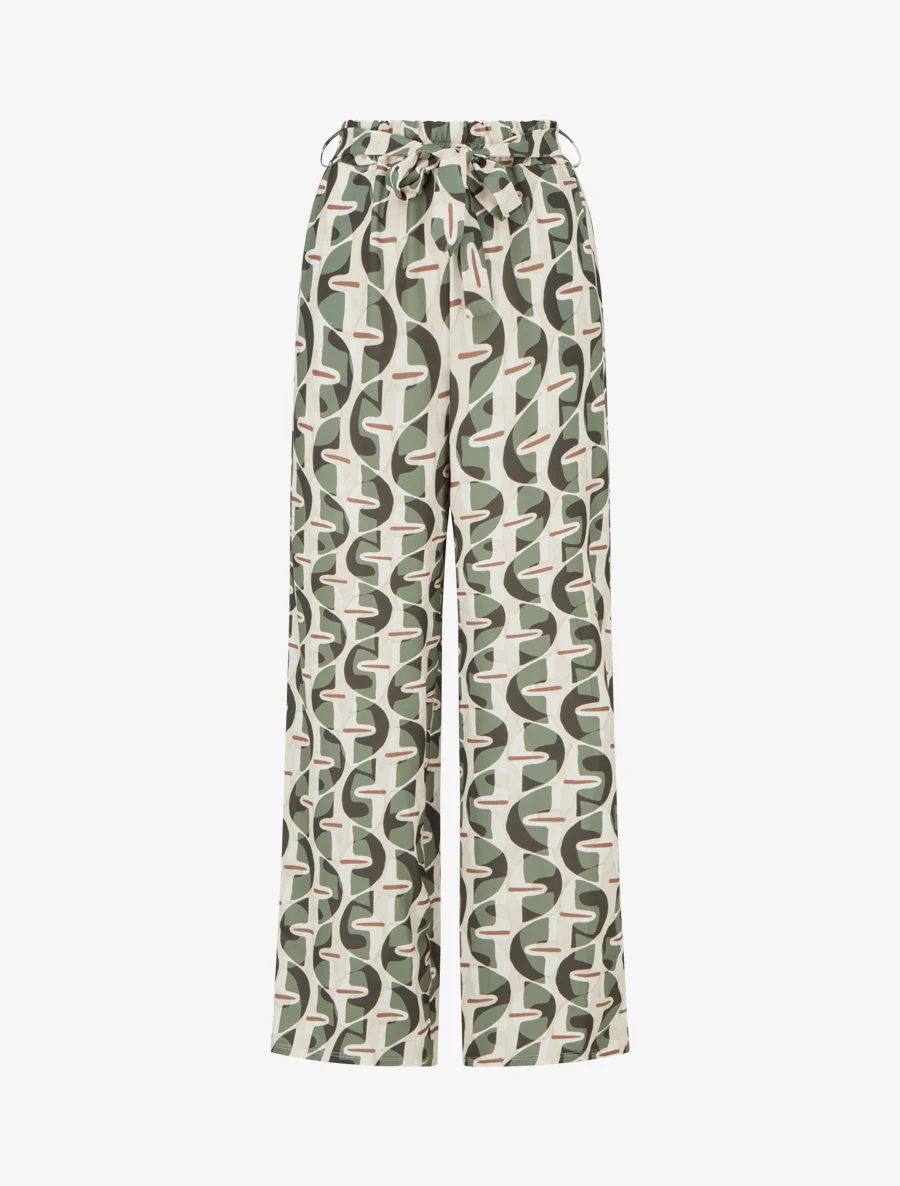 Grafische print elastische broek - Kaki