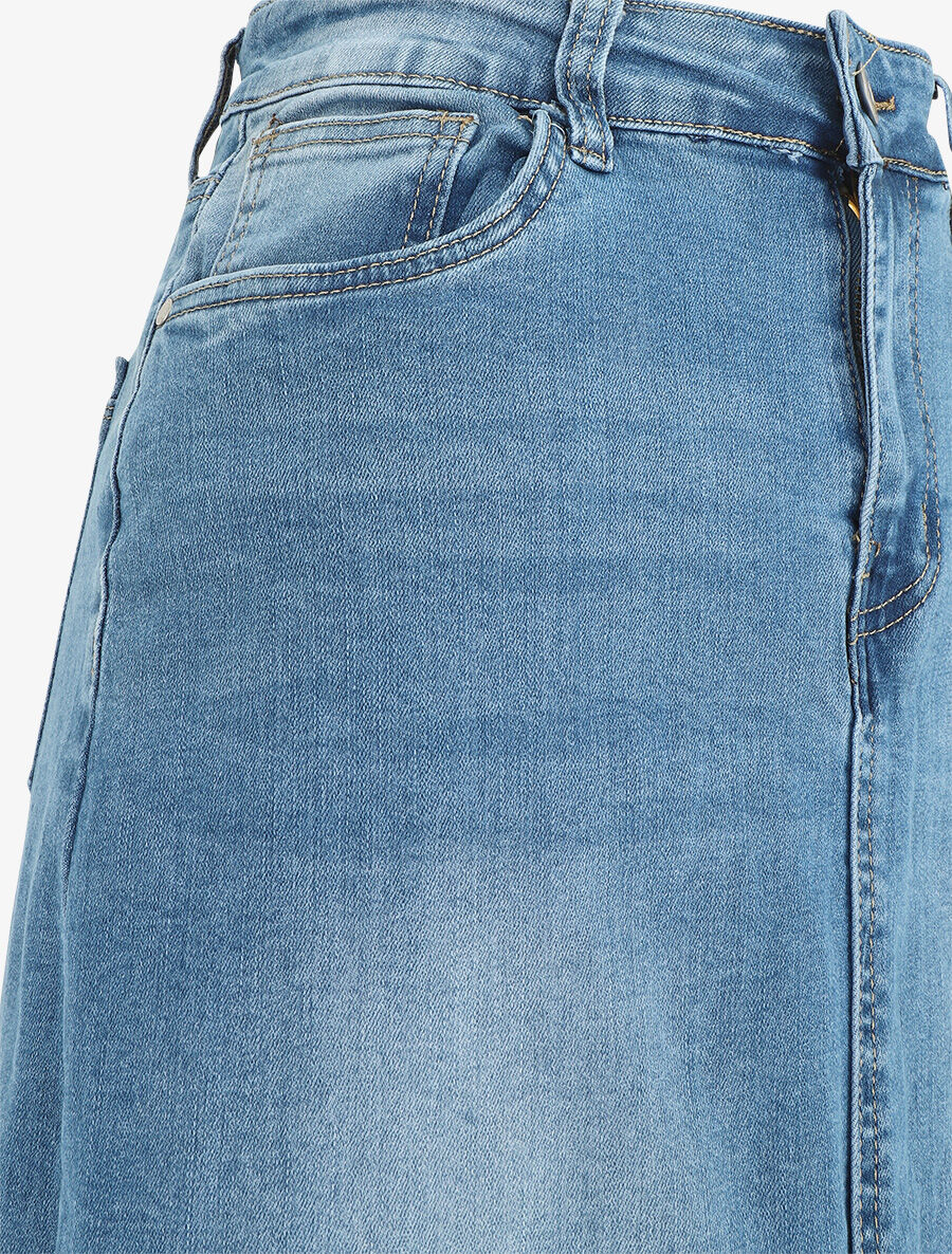 Grote denim rok met split - blauw - Image 3
