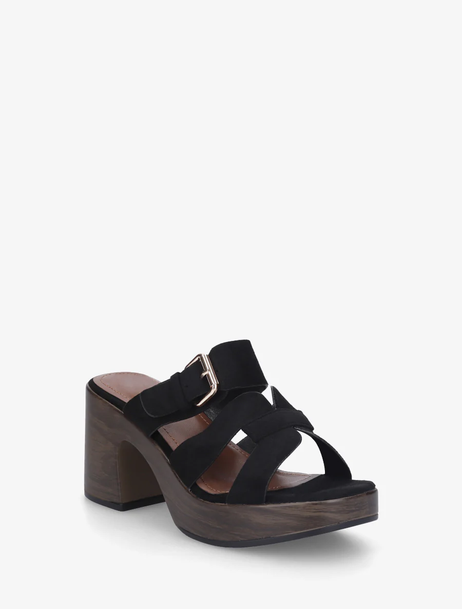 Hakkenmuiltjes met houtlook en gesp - Zwart - Image 2